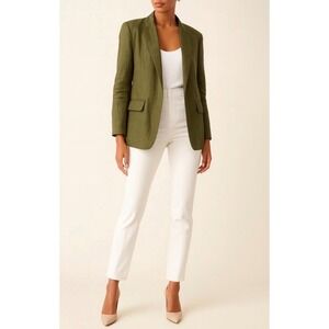 Catherine Malandrino Linen Blazer Jacket Olive Green Open Front Size 12